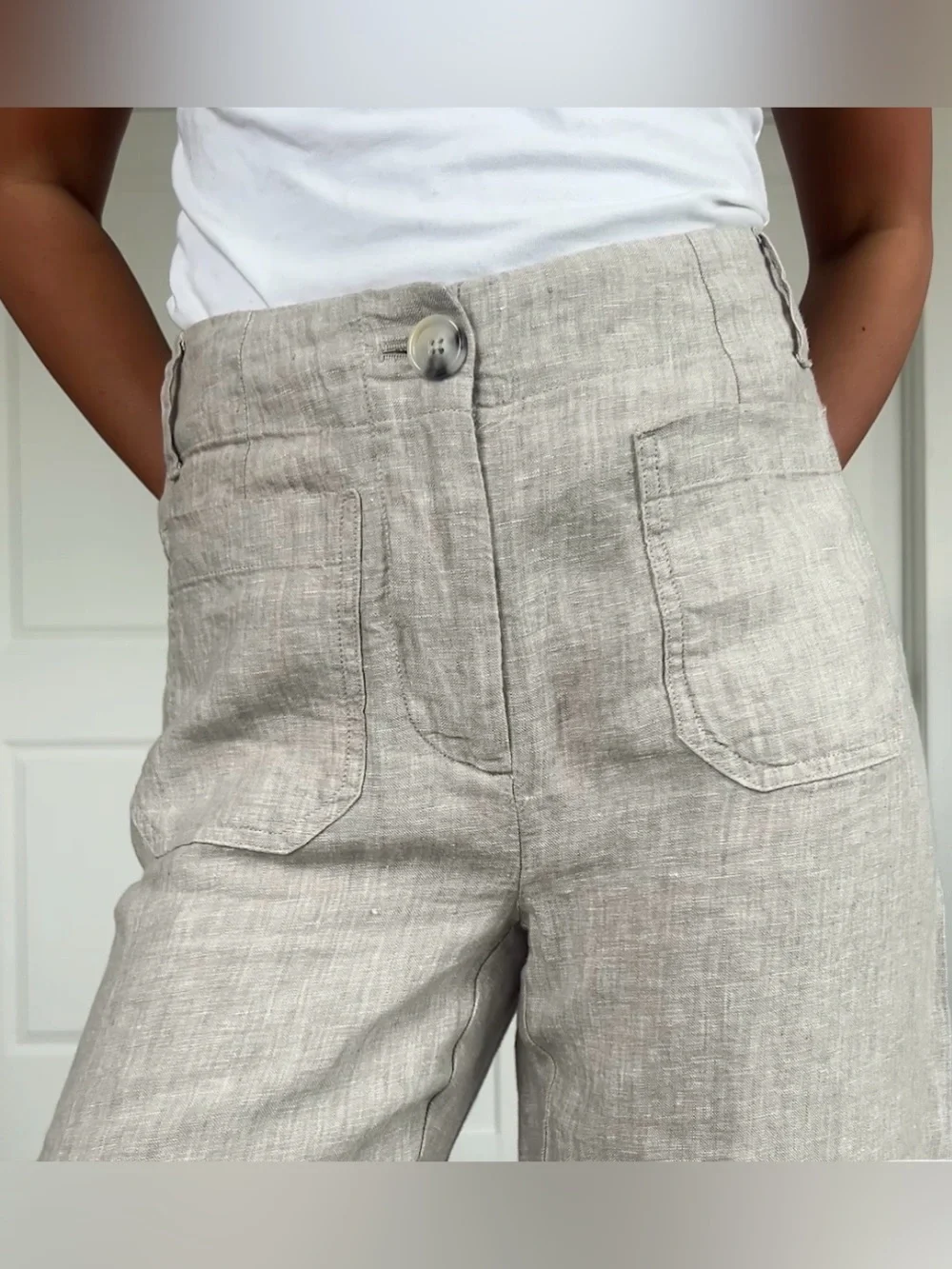NWT Quince 100% European Linen Patch Pocket Wide Leg Pants, Size 4